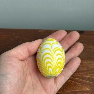 Yellow White Handmade Blown Glass Vintage Easter Egg